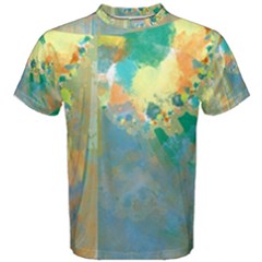 Abstract Flower Design In Turquoise And Yellows Men s Cotton Tees by digitaldivadesigns