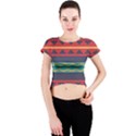 Rhombus and waves chains pattern Crew Neck Crop Top View1