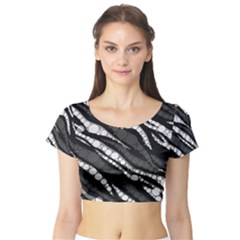 Black&white Zebra Abstract  Short Sleeve Crop Top by OCDesignss