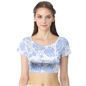 Floral Wallpaper Blue Short Sleeve Crop Top View1