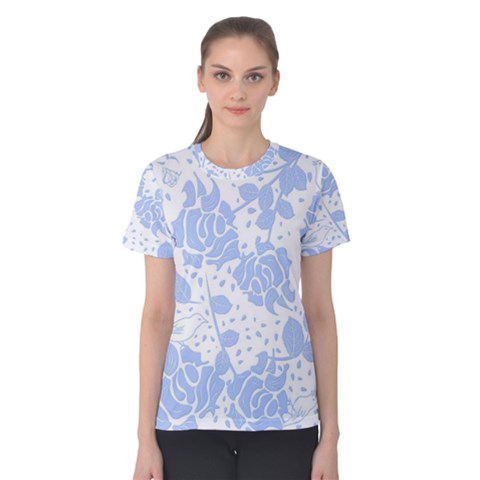 Floral Wallpaper Blue Women s Cotton Tees by ImpressiveMoments