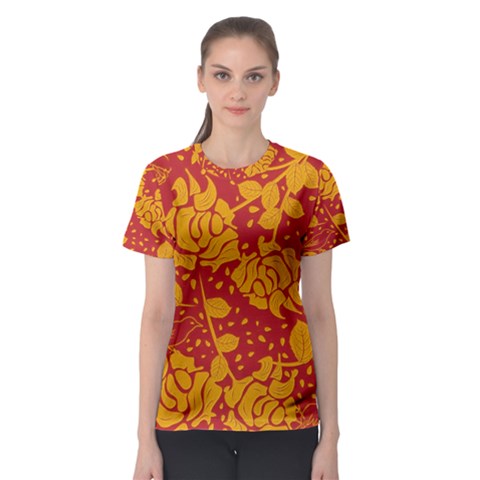 Floral Wallpaper Hot Red Women s Sport Mesh Tees by ImpressiveMoments