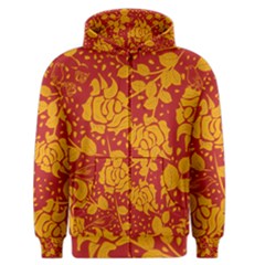 Floral Wallpaper Hot Red Men s Zipper Hoodies by ImpressiveMoments