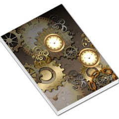 Steampunk, Golden Design With Clocks And Gears Large Memo Pads by FantasyWorld7