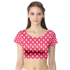 Hot Pink Polka Dots Short Sleeve Crop Top by creativemom