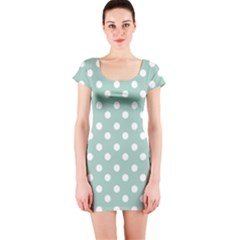 Light Blue And White Polka Dots Short Sleeve Bodycon Dresses by GardenOfOphir