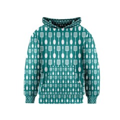 Teal And White Spatula Spoon Pattern Kid s Pullover Hoodies