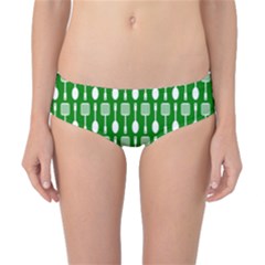 Green And White Kitchen Utensils Pattern Classic Bikini Bottoms by GardenOfOphir