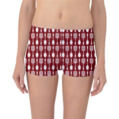 Red And White Kitchen Utensils Pattern Boyleg Bikini Bottoms by GardenOfOphir