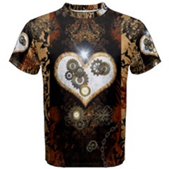Steampunk, Awesome Heart With Clocks And Gears Men s Cotton Tees by FantasyWorld7