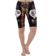 Steampunk, Awesome Heart With Clocks And Gears Cropped Leggings by FantasyWorld7