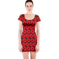 Charcoal And Red Peony Flower Pattern Short Sleeve Bodycon Dresses by GardenOfOphir