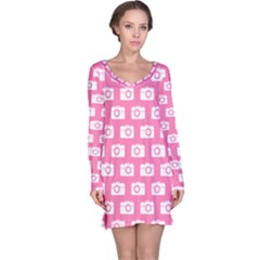 Pink Modern Chic Vector Camera Illustration Pattern Long Sleeve Nightdresses by GardenOfOphir