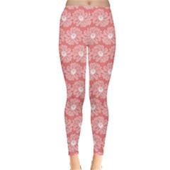 Coral Pink Gerbera Daisy Vector Tile Pattern Women s Leggings by GardenOfOphir