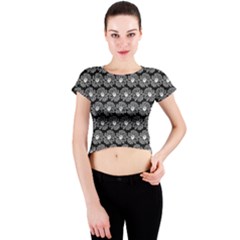 Black And White Gerbera Daisy Vector Tile Pattern Crew Neck Crop Top by creativemom
