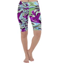 Purple, Green, And Blue Abstract Cropped Leggings by digitaldivadesigns