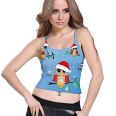 Funny, Cute Christmas Owls With Snowflakes Spaghetti Strap Bra Tops by FantasyWorld7