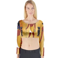 Anubis, Ancient Egyptian God Of The Dead Rituals  Long Sleeve Crop Top by FantasyWorld7