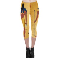 Anubis, Ancient Egyptian God Of The Dead Rituals  Capri Leggings by FantasyWorld7