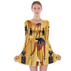 Anubis, Ancient Egyptian God Of The Dead Rituals  Long Sleeve Skater Dress by FantasyWorld7