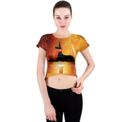 Anubis, Ancient Egyptian God Of The Dead Rituals  Crew Neck Crop Top by FantasyWorld7