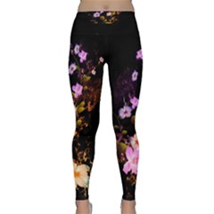 Awesome Flowers With Fire And Flame Yoga Leggings by FantasyWorld7
