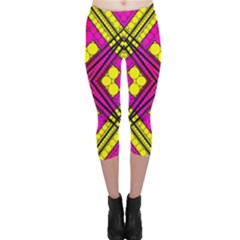 Florescent Pink Yellow Abstract  Capri Leggings by OCDesignss