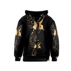 Beautiful Bird In Gold And Black Kids Zipper Hoodies by FantasyWorld7