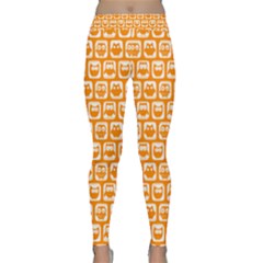 Yellow And White Owl Pattern Yoga Leggings by GardenOfOphir