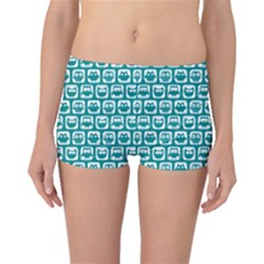 Teal And White Owl Pattern Boyleg Bikini Bottoms by GardenOfOphir