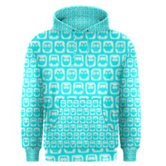 Aqua Turquoise And White Owl Pattern Men s Pullover Hoodies