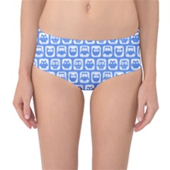 Blue And White Owl Pattern Mid-waist Bikini Bottoms by GardenOfOphir