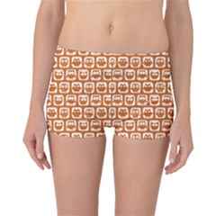 Orange And White Owl Pattern Boyleg Bikini Bottoms by GardenOfOphir