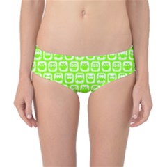 Lime Green And White Owl Pattern Classic Bikini Bottoms by GardenOfOphir