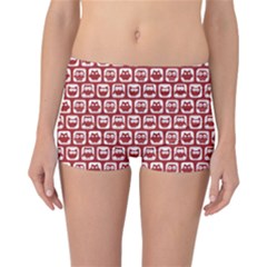 Red And White Owl Pattern Reversible Boyleg Bikini Bottoms by GardenOfOphir