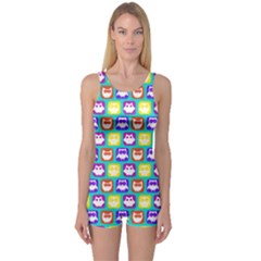 Colorful Whimsical Owl Pattern Women s Boyleg One Piece Swimsuits by GardenOfOphir