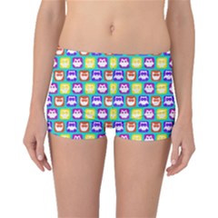 Colorful Whimsical Owl Pattern Boyleg Bikini Bottoms by GardenOfOphir
