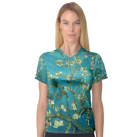 Blossoming Almond Tree Women s V-neck Sport Mesh Tee by fineartgallery