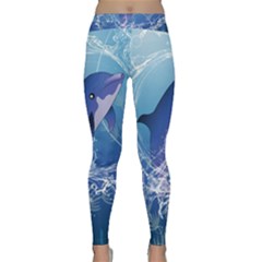Cute Dolphin Jumping By A Circle Amde Of Water Yoga Leggings by FantasyWorld7