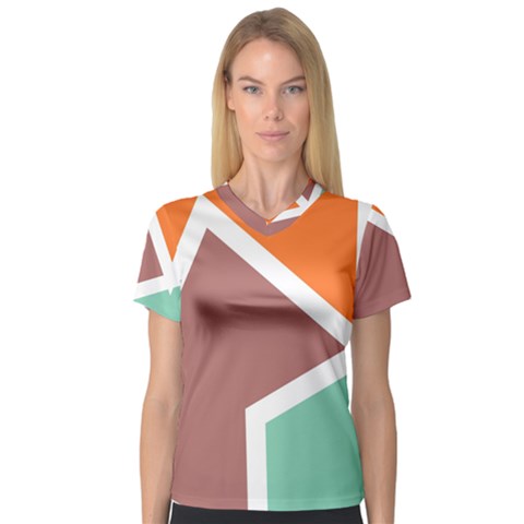 Misc Shapes In Retro Colors Women s V-neck Sport Mesh Tee by LalyLauraFLM
