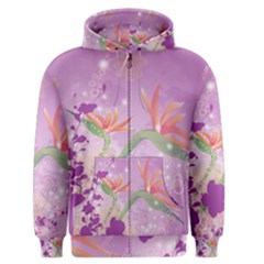 Wonderful Flowers On Soft Purple Background Men s Zipper Hoodies
