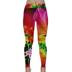 Awesome F?owers With Glowing Lines Yoga Leggings by FantasyWorld7