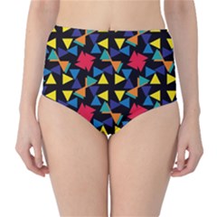 Colorful Triangles And Flowers Pattern High-waist Bikini Bottoms