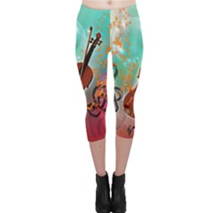 Violin With Violin Bow And Key Notes Capri Leggings by FantasyWorld7