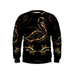 Wonderful Swan In Gold And Black With Floral Elements Boys  Sweatshirts