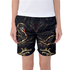 Wonderful Swan In Gold And Black With Floral Elements Women s Basketball Shorts by FantasyWorld7