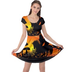 Beautiful Unicorn Silhouette In The Sunset Cap Sleeve Dresses by FantasyWorld7