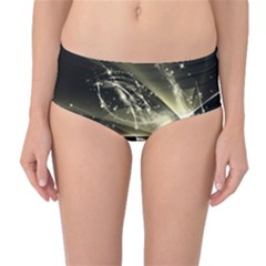 Awesome Glowing Lines With Beautiful Butterflies On Black Background Mid-waist Bikini Bottoms by FantasyWorld7
