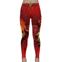 Lion With Flame And Wings In Yellow And Red Yoga Leggings by FantasyWorld7