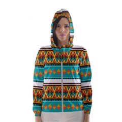 Tribal Design In Retro Colors Hooded Wind Breaker (women) by LalyLauraFLM
